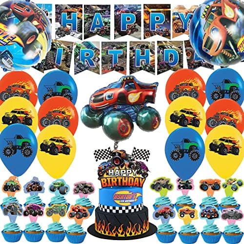 Monster Truck Témájú party kellékek, Boldog Születésnapot tartalmazza szülinapi bannerek, torta tetejét, süti tetejét, latex
