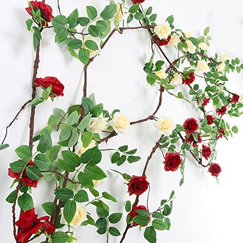 ccHuDE 4 Db Mesterséges Virág Füzér Hamis Rose Szőlő Lóg Rózsa Koszorú Virágos Indákat Zöld Koszorú Ál Virágos Koszorú Esküvői