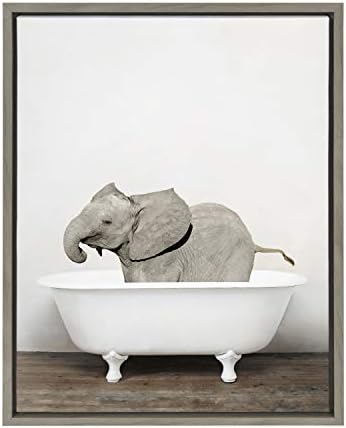 Kate Laurel Sylvie Bébi Elefánt A Kádban, Keretes Vászon Wall Art által Amy Peterson, 18x24 Szürke