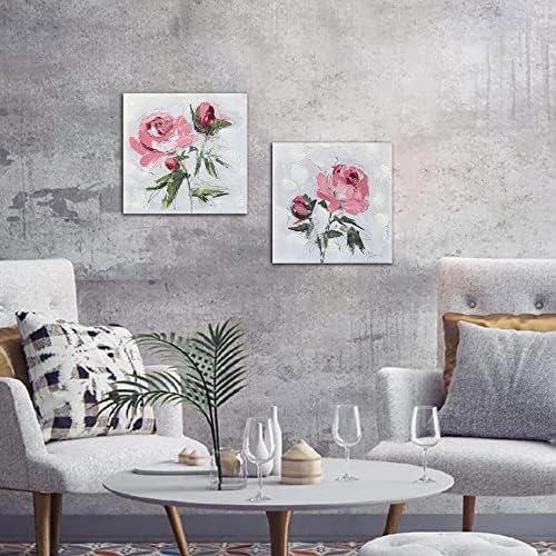 Enartly Virágok Vászon Wall Art Rose-Rózsaszín Virágos Festés Textúra, Botanikus Növények, Természet Egyszerű Kép Szürke