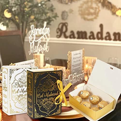 KUYYFDS Eid Mubarak Szívességet Dobozok Ramadan Kezelni Doboz Édességet Doboz Arany Szalag Eid Fél Decor 12DB Fehér Ajándék