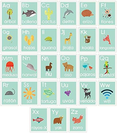 Spanyol Ábécé 08x10 Hüvelyk Fal Kártya, Kék Természet, a Gyerek Wall Art, Gyerekszoba Dekoráció, gyerekszoba Dekoráció, Semleges