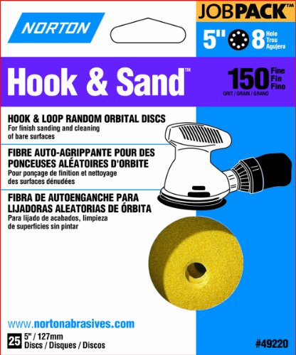 Norton Hook & Homok JobPack 49220 Hook & Hurok Random Orbitális Lemezek, P150 Közepes Finomság, Alumínium-Oxid Koptató, A